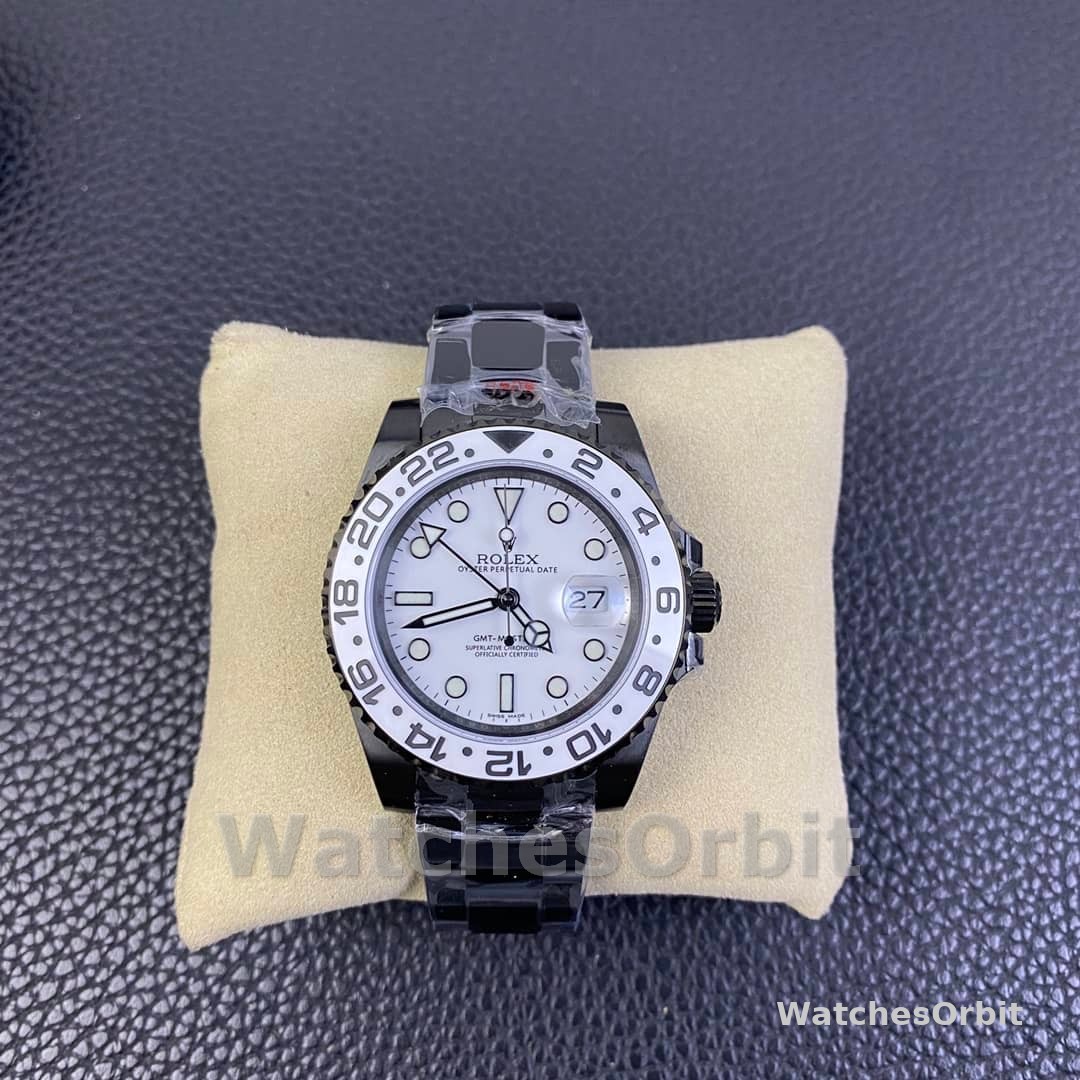 Rolex GMT Master II Black PVD/DLC Coated White Dial Stainless Steel 16710 Men's Watch