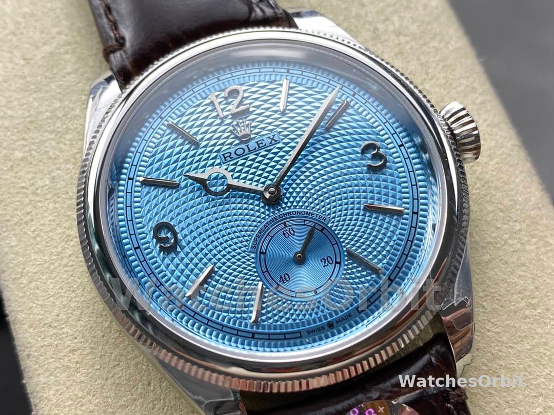 Rolex 1908 52506 0002 Ice Blue Dial Brown Leather Strap 39 mm Replica Watch