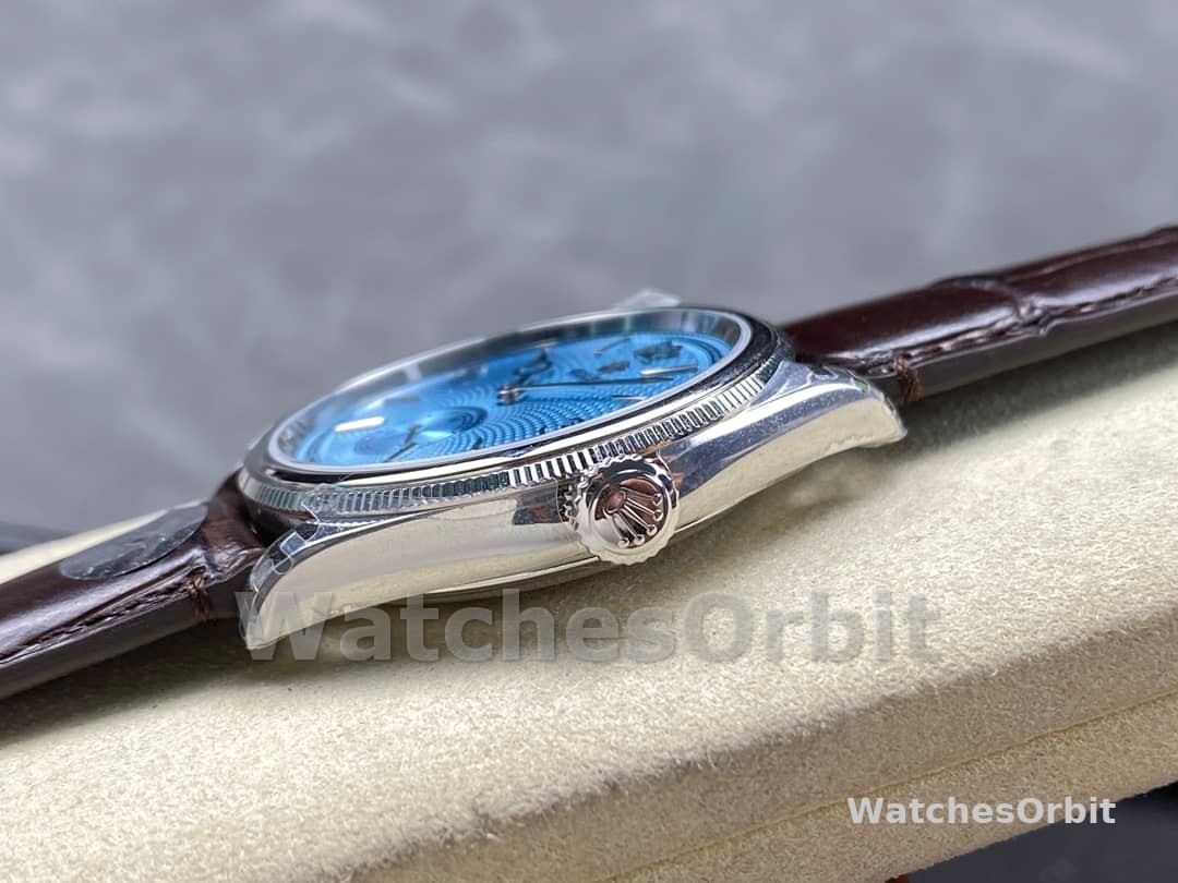 Rolex 1908 52506 0002 Ice Blue Dial Brown Leather Strap 39 mm Replica Watch
