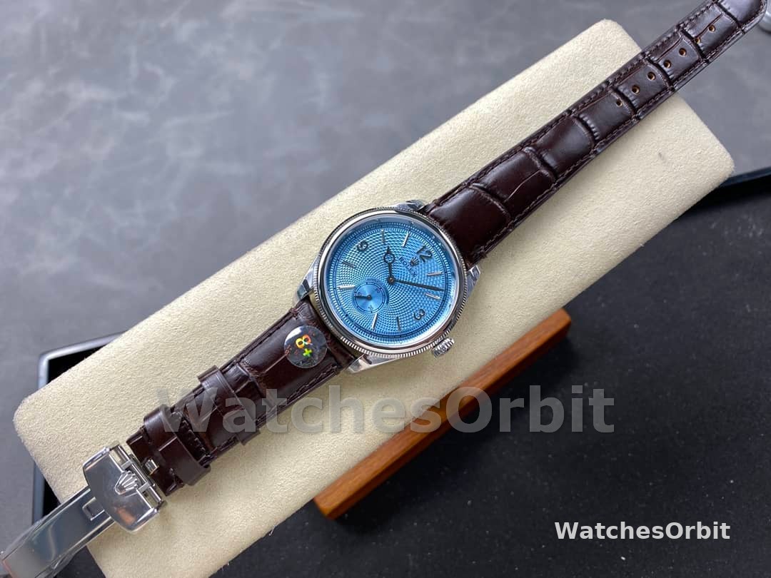 Rolex 1908 52506 0002 Ice Blue Dial Brown Leather Strap 39 mm Replica Watch