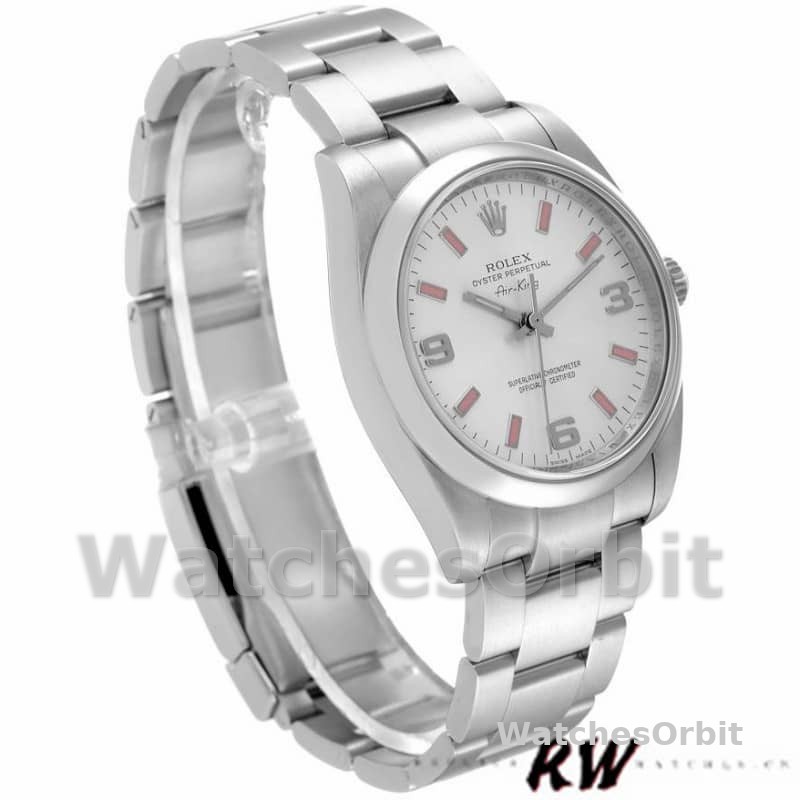 Rolex Oyster Perpetual Air-King 114200 Silver Dial Pink Baton 34mm Unisex replica watch