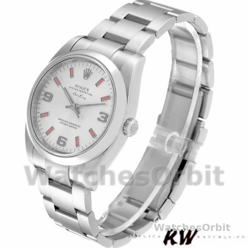 Rolex Oyster Perpetual Air-King 114200 Silver Dial Pink Baton 34mm Unisex replica watch
