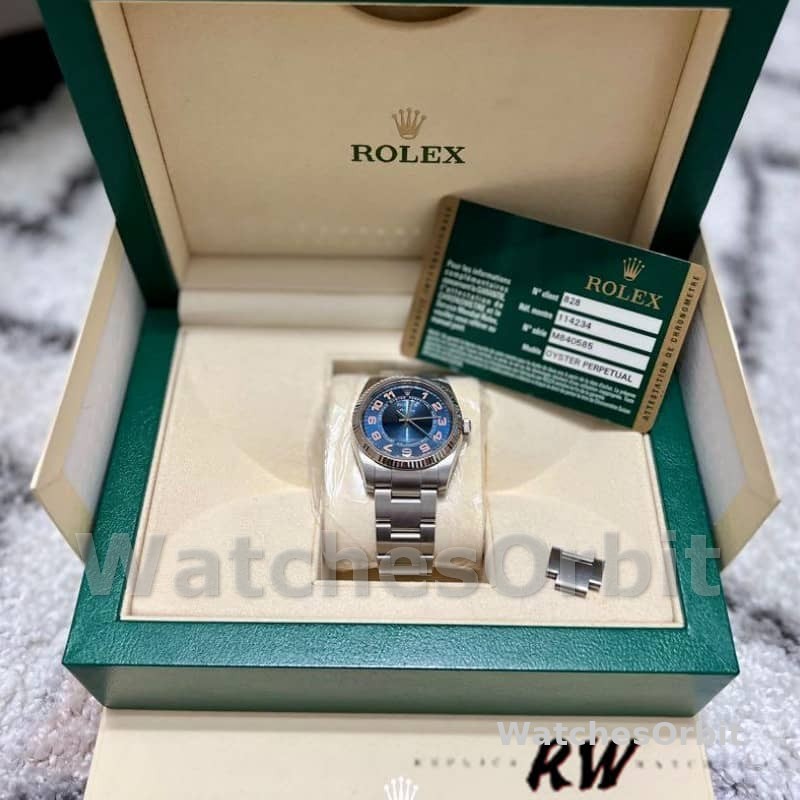 Rolex Oyster Perpetual Air-King 114234 Blue Dial Stainless Steel Oyster 34mm Unisex replica watch