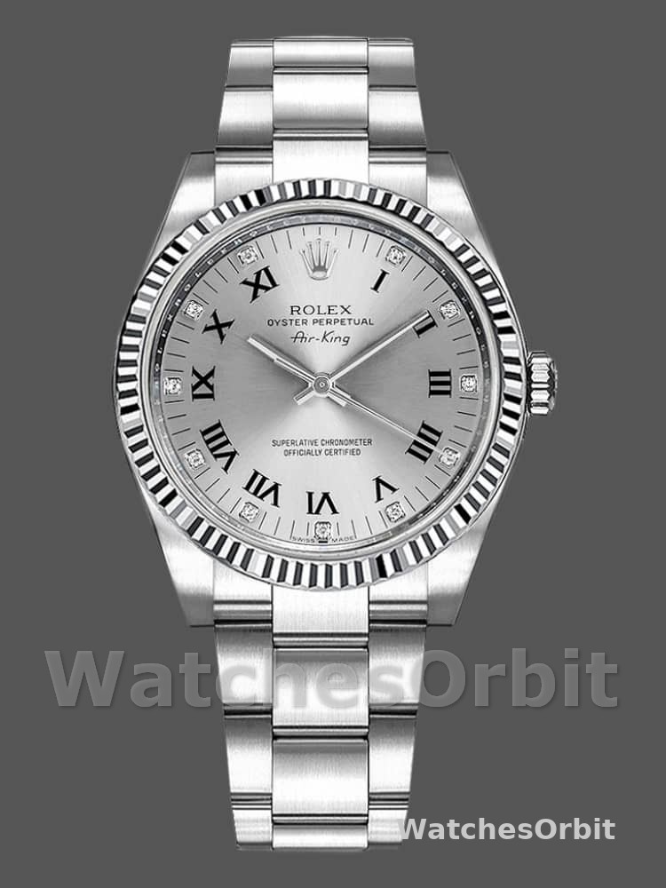 Rolex Oyster Perpetual Air-King 114234 Silver Roman Diamond Dial 41mm Replica Watch