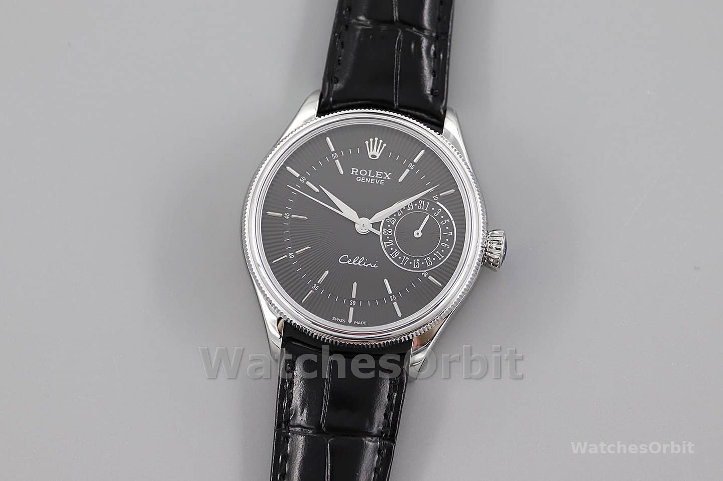 Rolex Cellini Date 50519 Black Leather Black Dial 39mm Mens Replica Watch