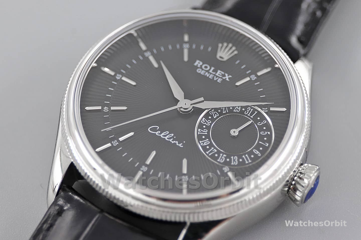 Rolex Cellini Date 50519 Black Leather Black Dial 39mm Mens Replica Watch