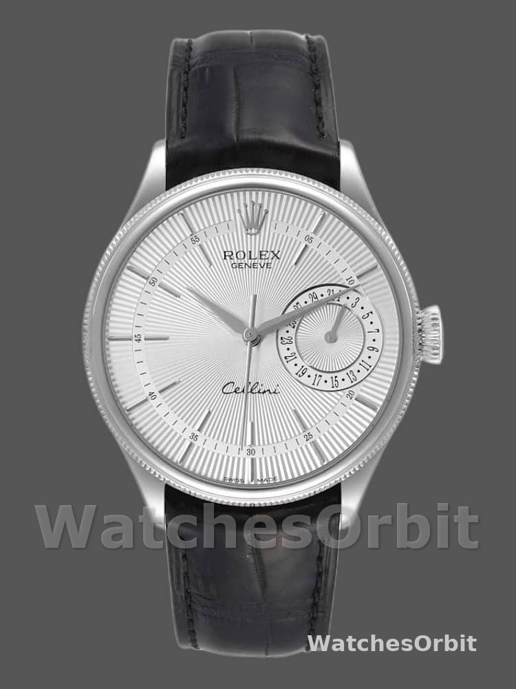 Rolex Cellini Date 50519 Black Leather Silver Dial 39mm Mens Replica Watch
