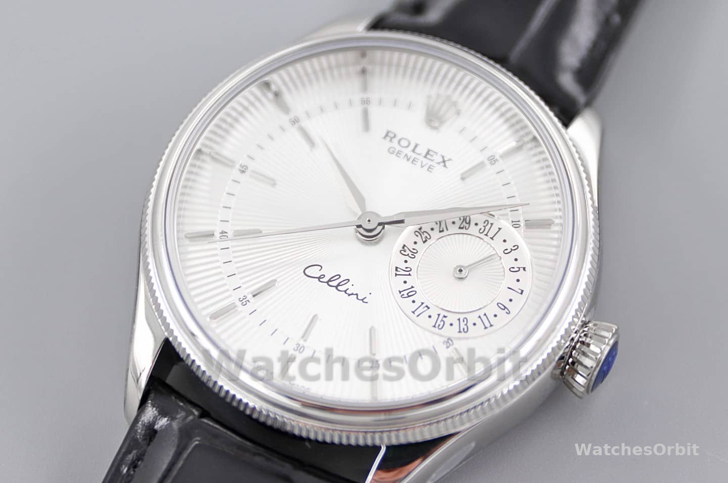Rolex Cellini Date 50519 Black Leather Silver Dial 39mm Mens Replica Watch