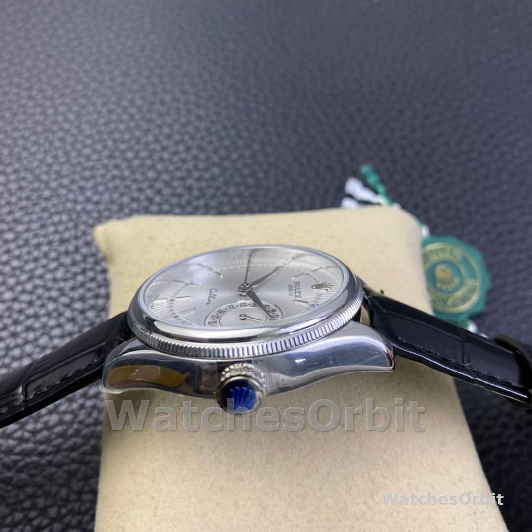 Rolex Cellini Date 50519 Black Leather Silver Dial 39mm Mens Replica Watch