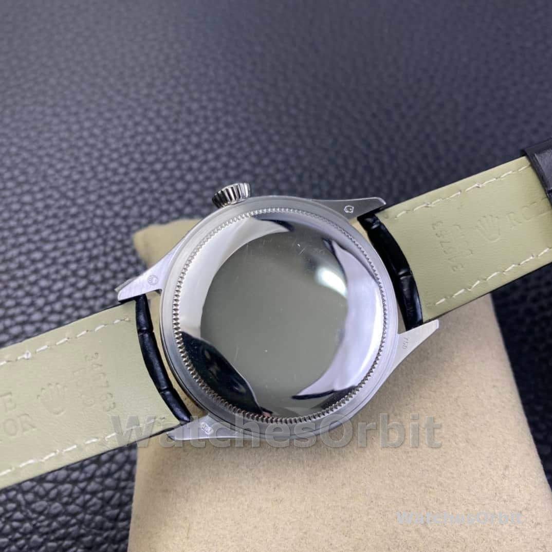 Rolex Cellini Date 50519 Black Leather Silver Dial 39mm Mens Replica Watch