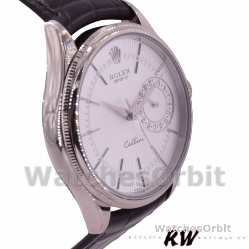 Rolex Cellini Date 50519 Brown Leather Silver Dial 39mm Mens Replica Watch