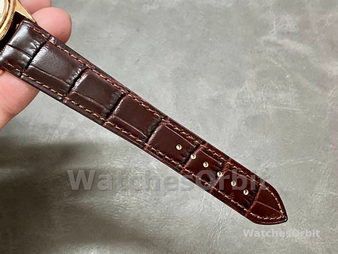 Rolex Cellini Dual Time 50525 Silver Dial Brown Leather Strap 39mm Mens Replica Watch