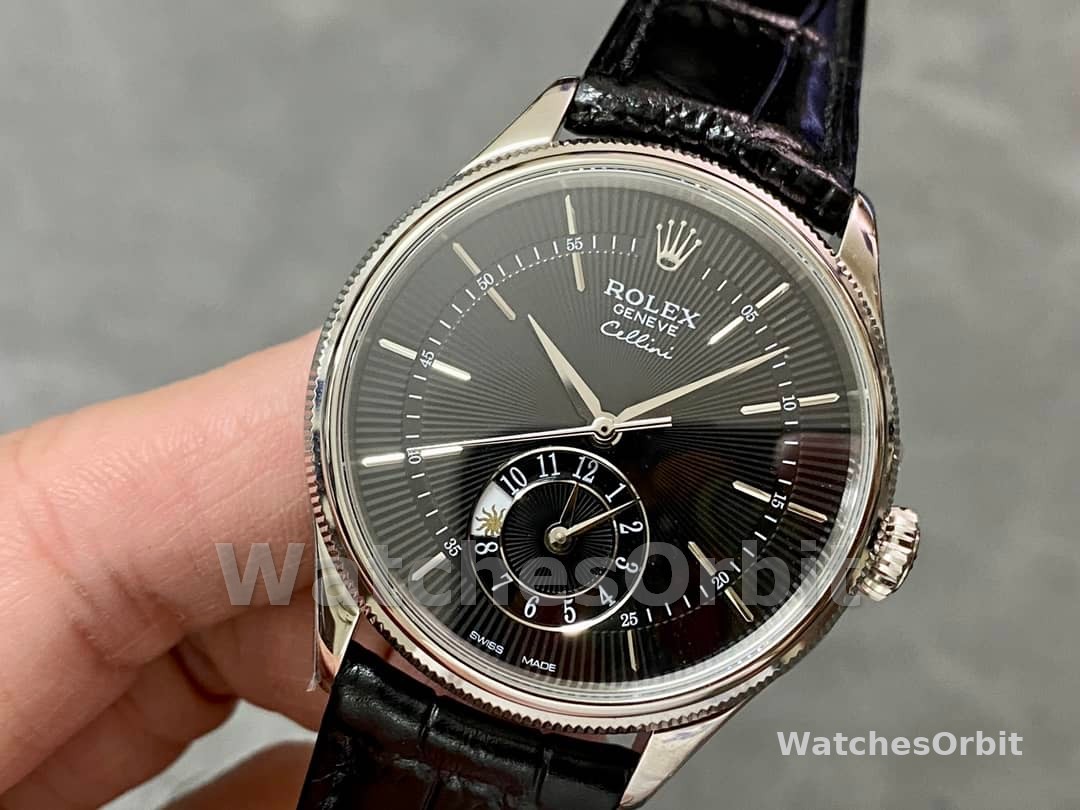 Rolex Cellini Dual Time 50529 Black Dial White Gold 39mm Mens Replica Watch
