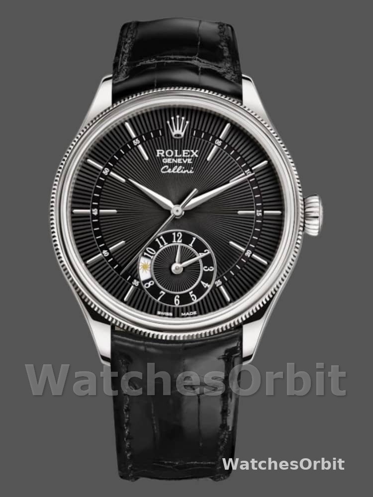 Rolex Cellini Dual Time 50529 Black Guilloche Dial 39mm Mens Replica Watch