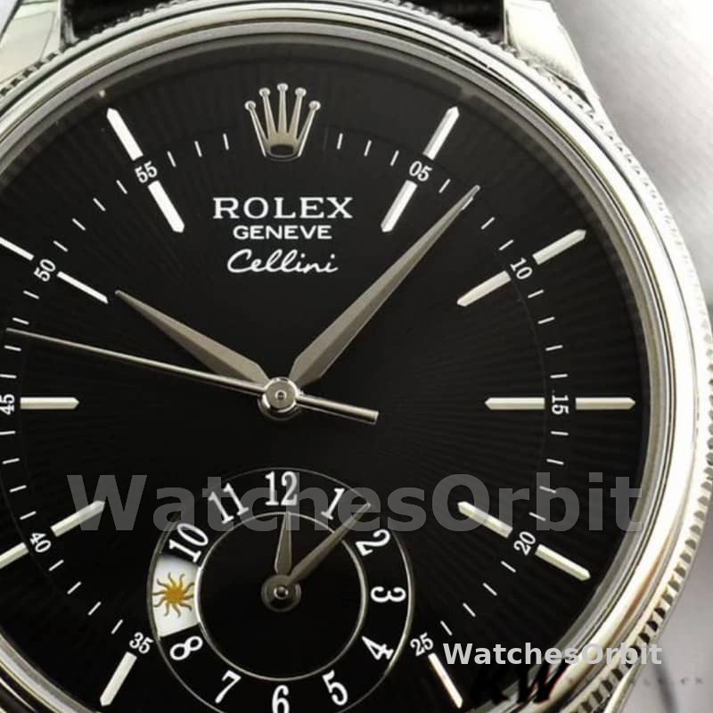 Rolex Cellini Dual Time 50529 Black Guilloche Dial 39mm Mens Replica Watch