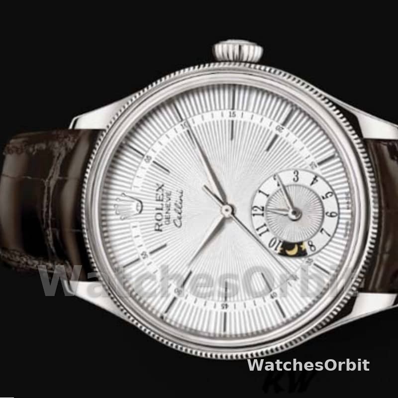 Rolex Cellini Dual Time 50529 Silver Dial Brown Strap 39mm Mens Replica Watch