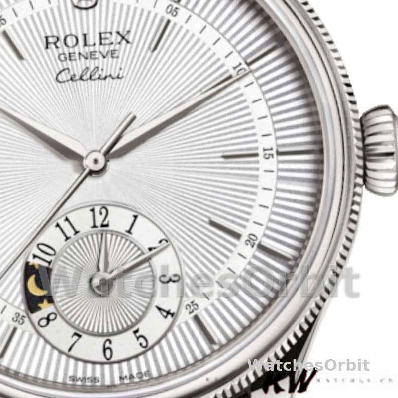 Rolex Cellini Dual Time 50529 Silver Dial Brown Strap 39mm Mens Replica Watch