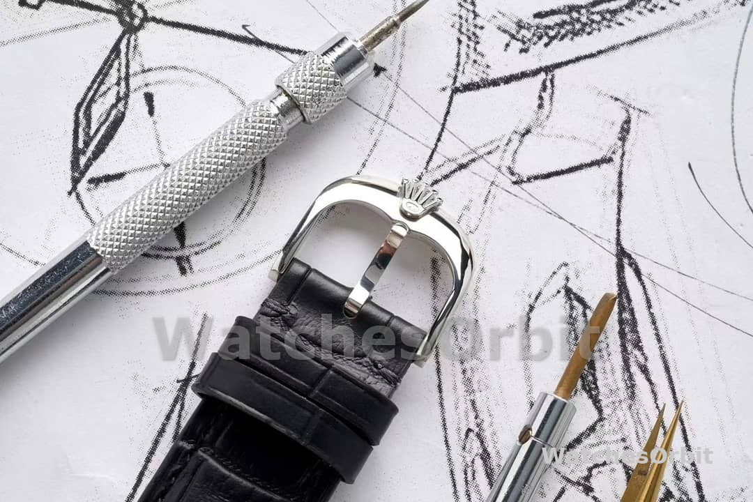 Rolex Cellini Dual Time 50529 Silver Sunburst Dial Brown Leather Strap 39mm Mens Replica Watch