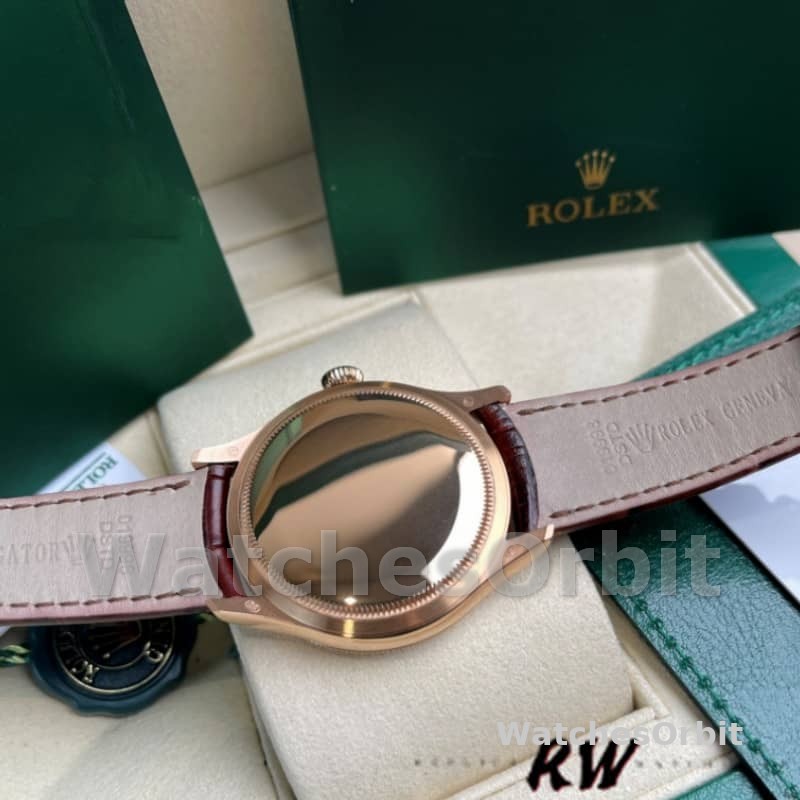 Rolex Cellini Time 50505 Brown Leather Strap Black Dial 39mm Mens Replica Watch