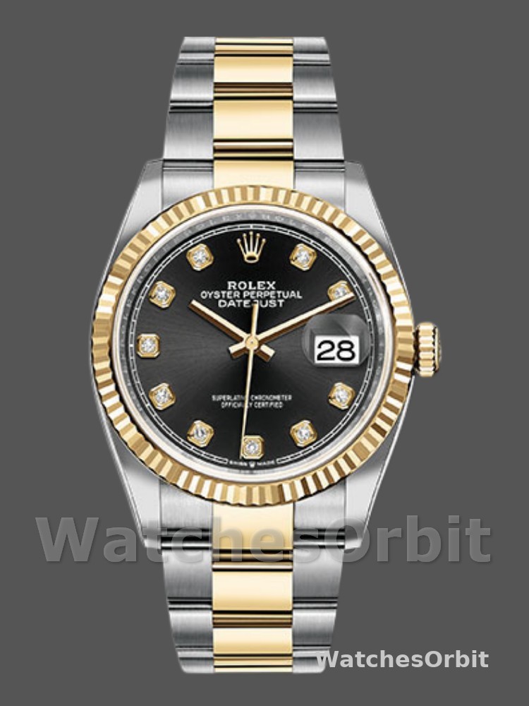 Rolex Datejust 126233 Black Diamond Dial Fluted Bezel 36MM Unisex Replica Watch