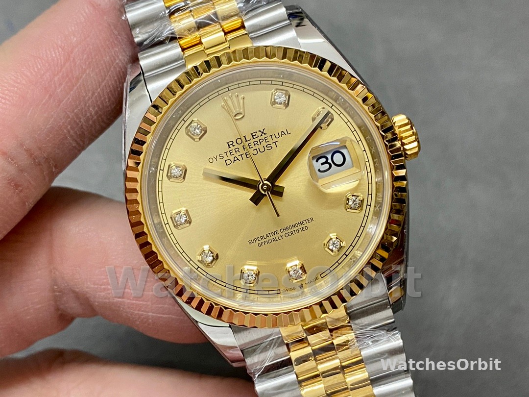 Rolex Datejust 126233 Champagne Diamond Dial Fluted Bezel 36MM Unisex Replica Watch