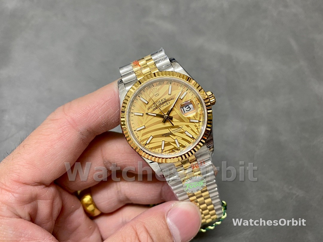 Rolex Datejust 126233 Golden Palm Motif Dial Fluted Bezel 36MM Unisex Replica Watch