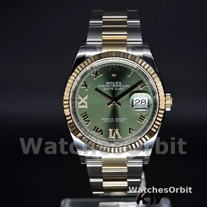 Rolex Datejust 126233 Olive Green Dial Yellow Gold and Oystersteel 36MM Unisex Replica Watch