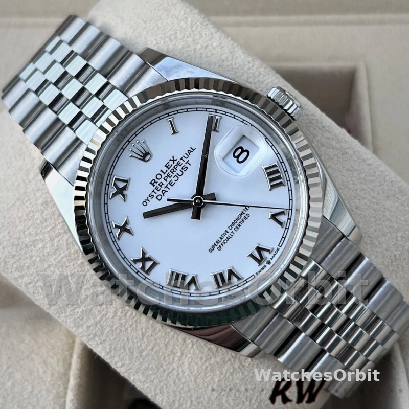 Rolex Datejust 126234 Fluted Bezel White Roman Dial 36MM Unisex Replica Watch