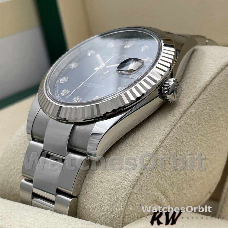 Rolex Datejust 126334 0015 Fluted Bezel Blue Diamond Dial 41MM Mens Replica Watch
