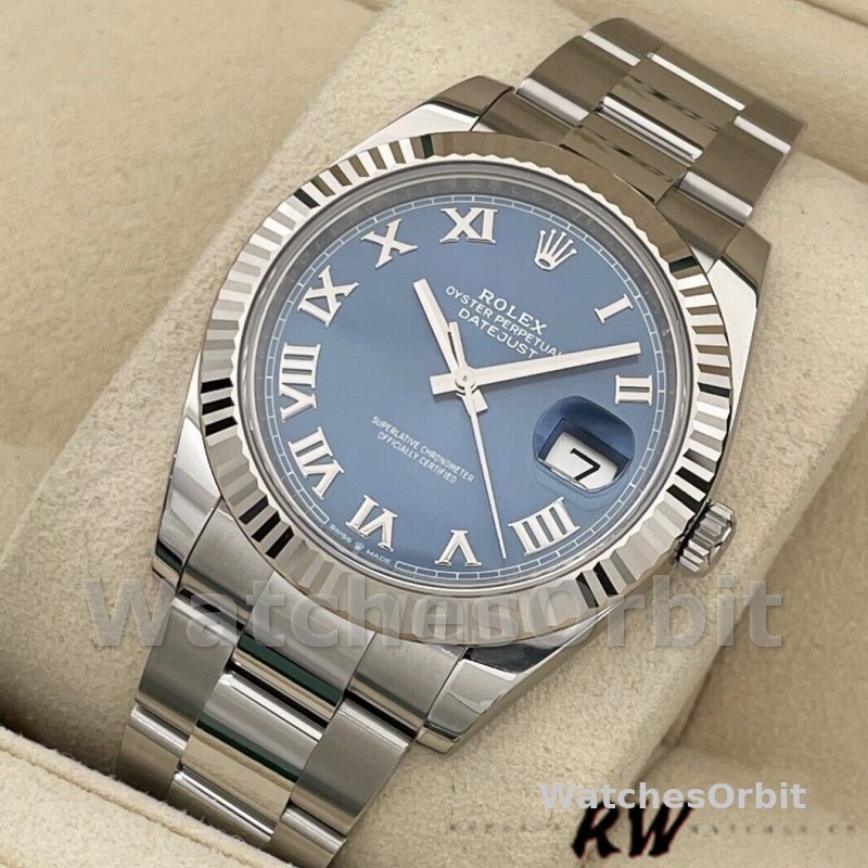 Rolex Datejust 126334 0025 Fluted Bezel Blue Roman Numeral Dial 41MM Mens Replica Watch