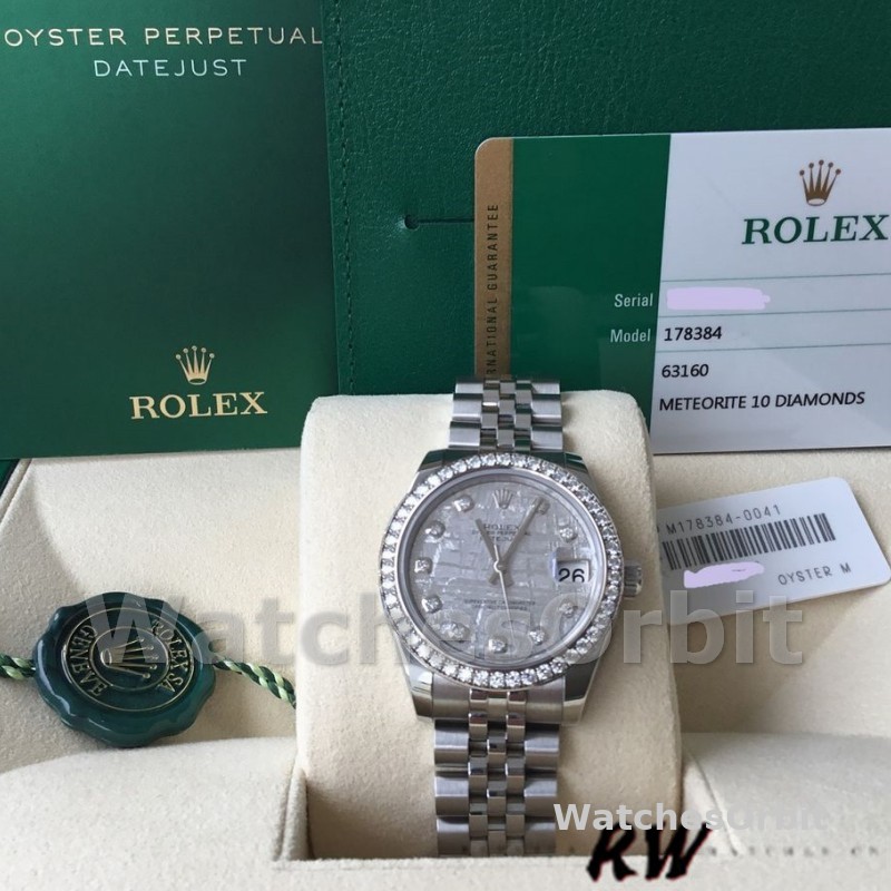 Rolex Datejust 178384 Meteorite Grey Dial Diamond Bezel 31MM Lady Replica Watch