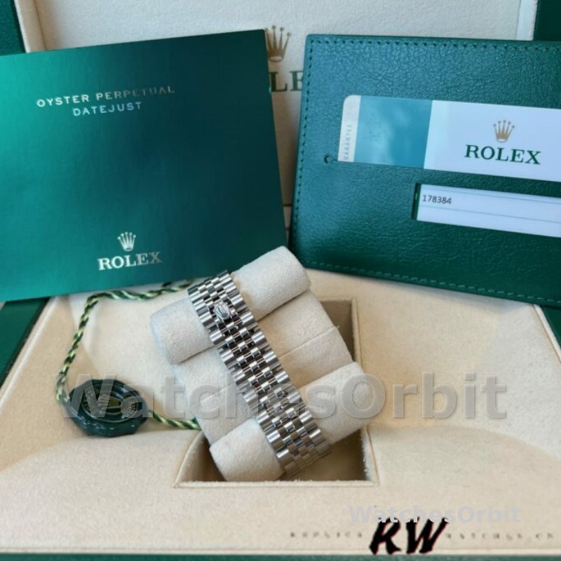 Rolex Datejust 178384 Silver Diamonds Dial Diamond Bezel 31MM Lady Replica Watch