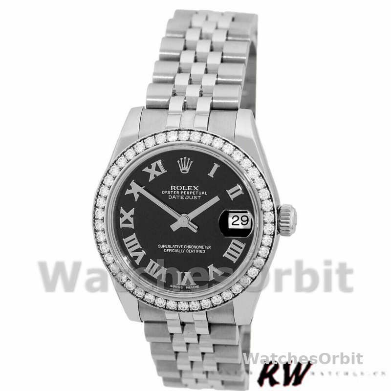 Rolex Datejust 178384 Stainless Steel Black Roman Dial 31MM Lady Replica Watch