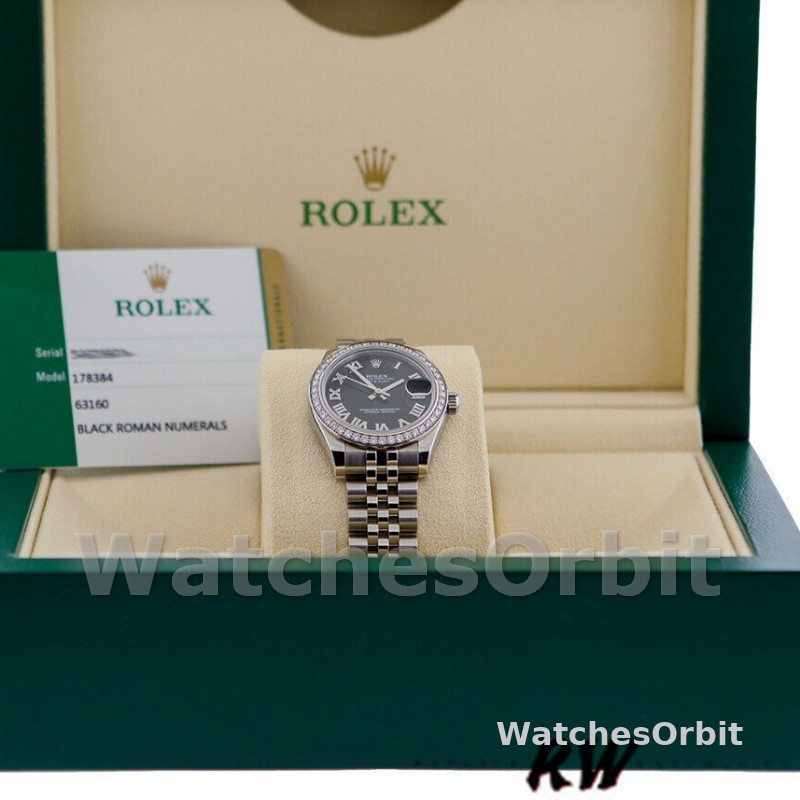 Rolex Datejust 178384 Stainless Steel Black Roman Dial 31MM Lady Replica Watch