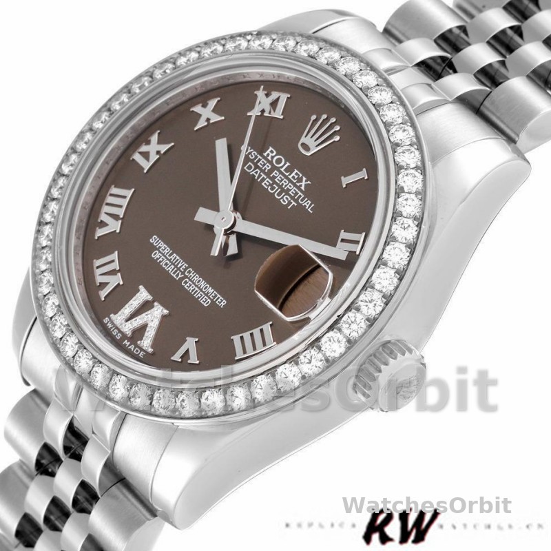 Rolex Datejust 178384 Stainless Steel Brown Diamonds Dial 31MM Lady Replica Watch
