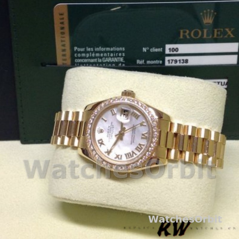 Rolex Datejust 179138 White Mother Of Pearl Roman Numeral Dial 26MM Lady Replica Watch