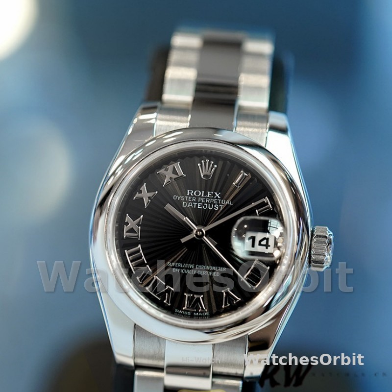 Rolex Datejust 179160 Oyster Bracelet Sunbeam Black Roman Dial 26MM Lady Replica Watch