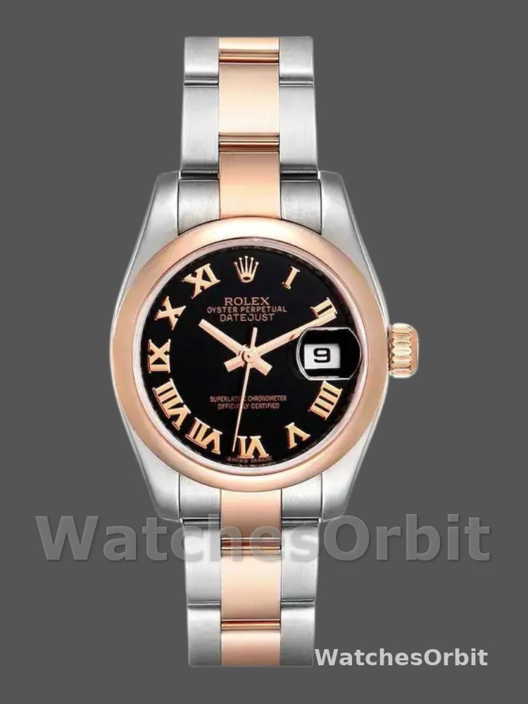 Rolex Datejust 179161 Stainless Steel and Everose Gold Black Roman Dial 26MM Lady Replica Watch