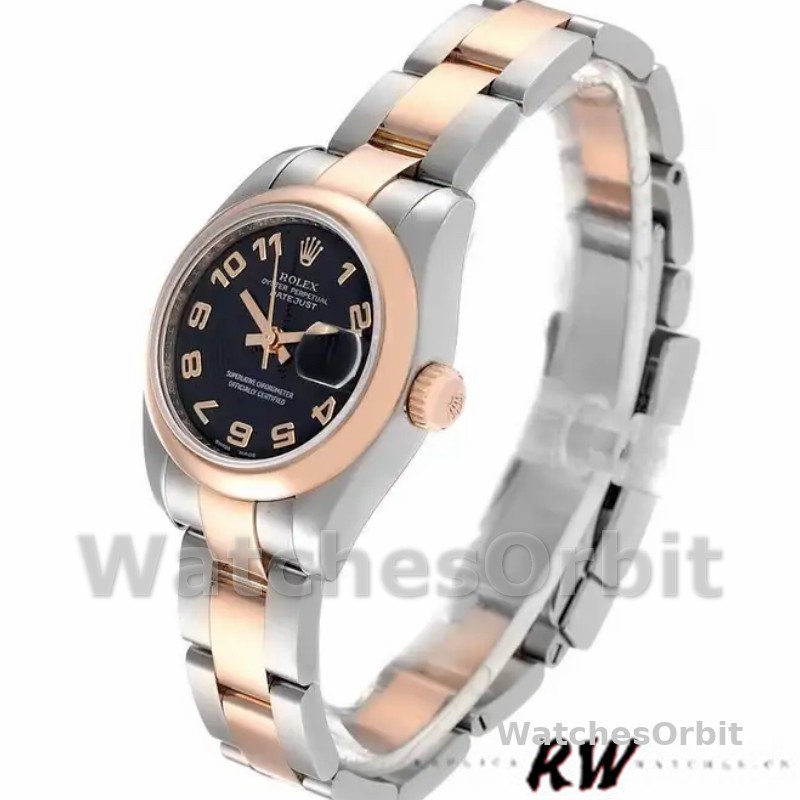 Rolex Datejust 179161 Stainless Steel and Everose Gold Concentric Circle Black Dial 26MM Lady Replica Watch