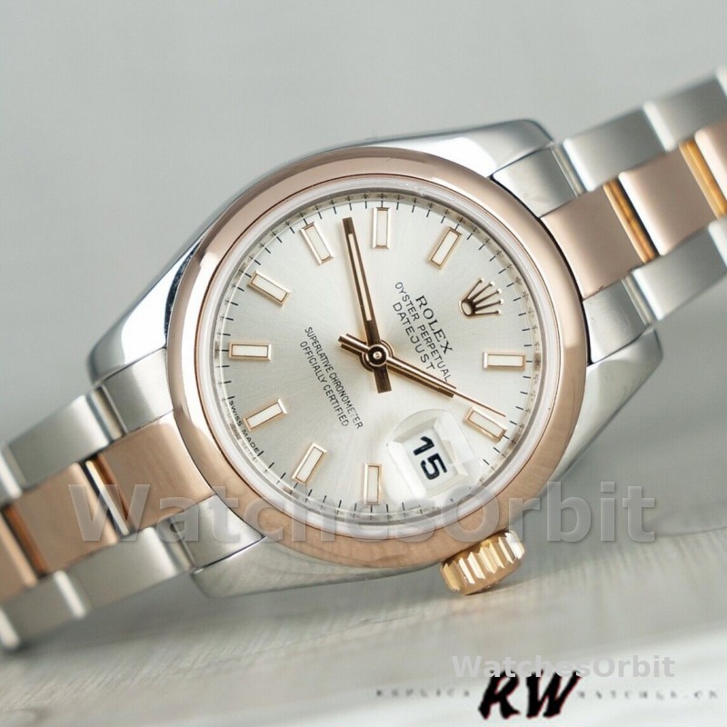 Rolex Datejust 179161 Stainless Steel and Everose Gold Silver Index Dial 26MM Lady Replica Watch