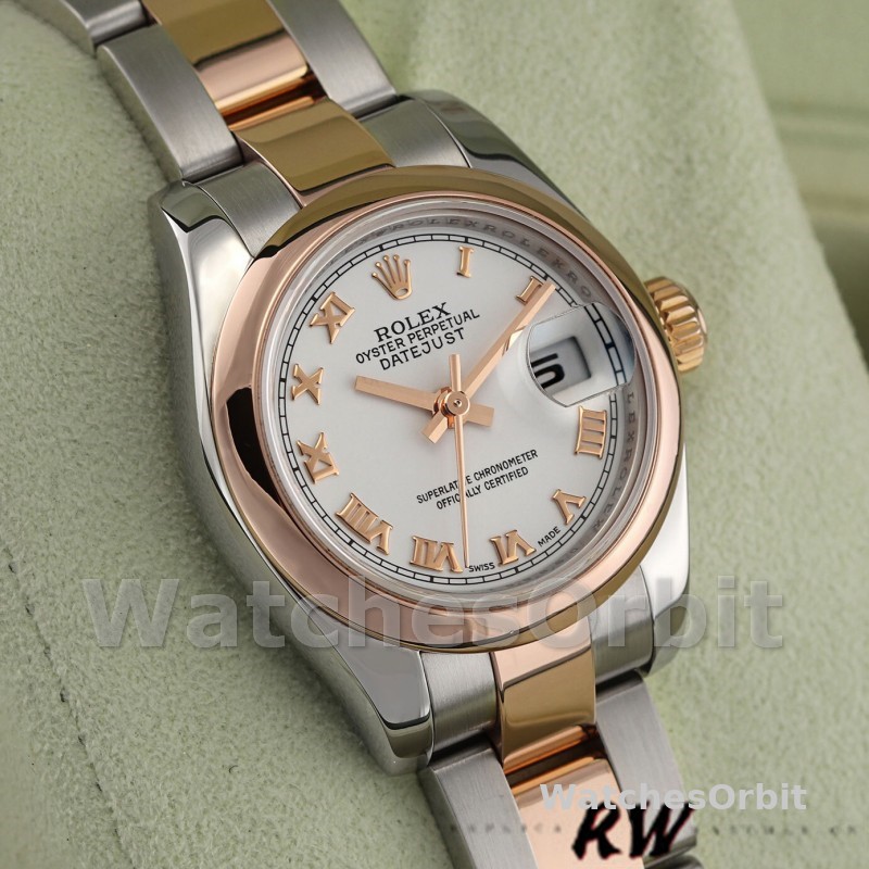 Rolex Datejust 179161 Stainless Steel and Everose Gold White Roman Dial 26MM Lady Replica Watch
