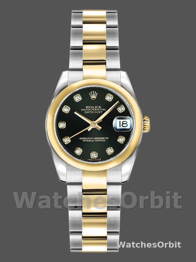 Rolex Datejust 179163 Black Diamond Dial Domed Dezel 26MM Lady Replica Watch