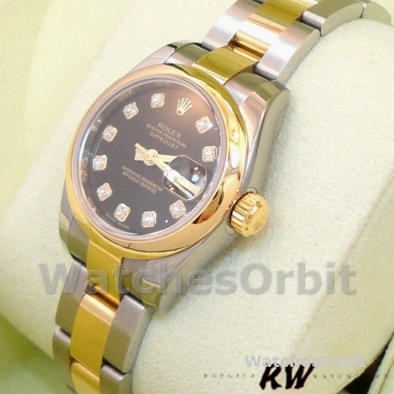 Rolex Datejust 179163 Black Diamond Dial Domed Dezel 26MM Lady Replica Watch