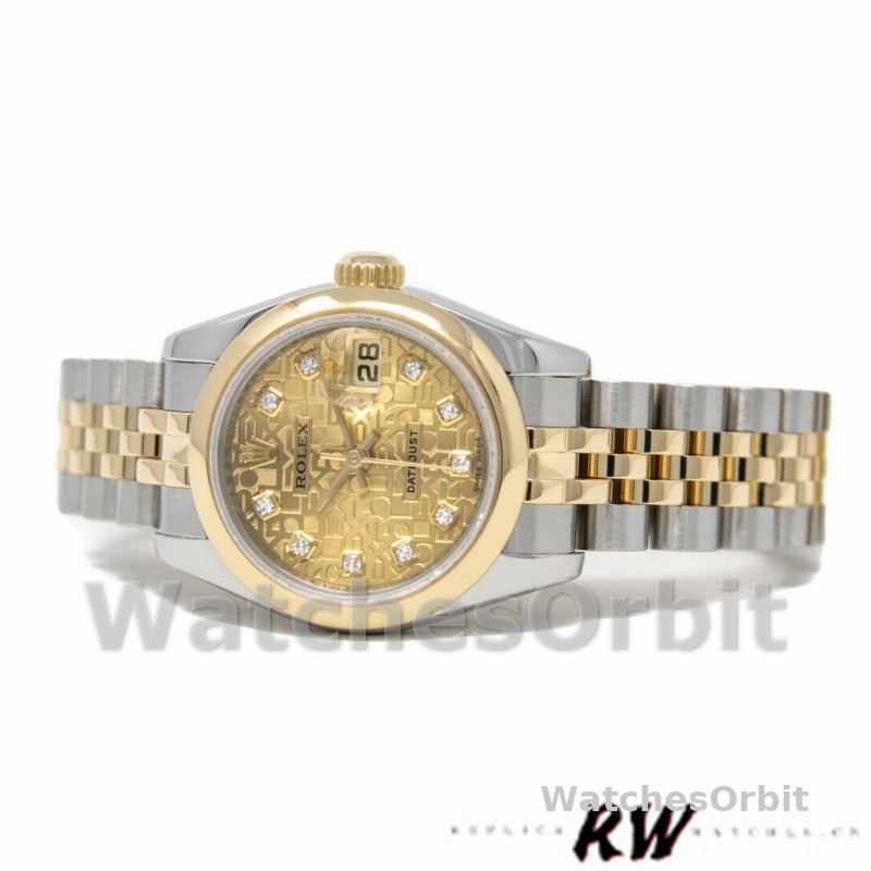 Rolex Datejust 179163 Champagne Jubilee Diamond Dial Domed Dezel 26MM Lady Replica Watch