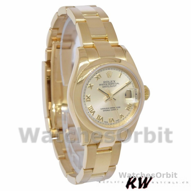 Rolex Datejust 179168 Smooth Domed Champagne Roman Dial 26MM Lady Replica Watch