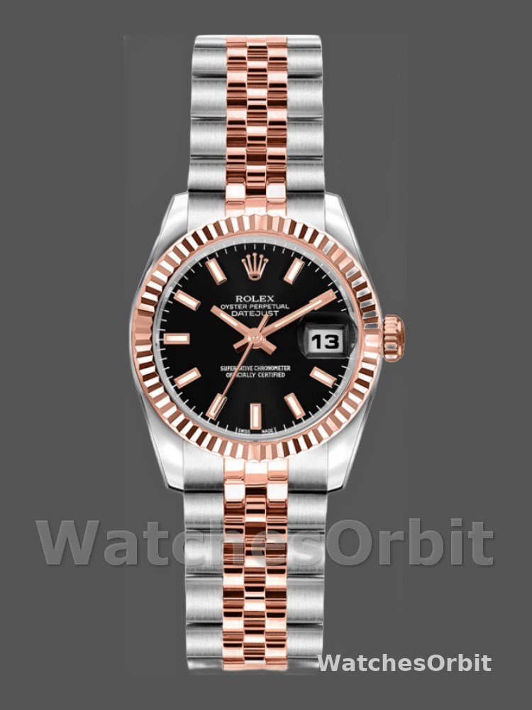 Rolex Datejust 179171 Black Dial Fluted Bezel 26MM Lady Replica Watch