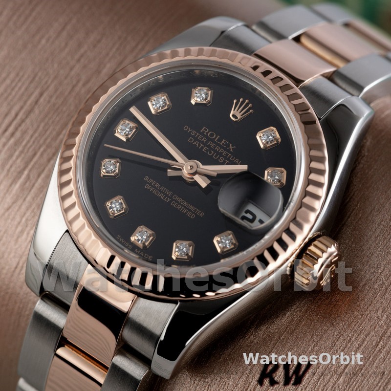 Rolex Datejust 179171 Diamond Black Dial Fluted Bezel 26MM Lady Replica Watch
