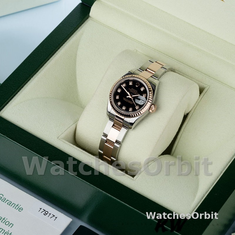 Rolex Datejust 179171 Diamond Black Dial Fluted Bezel 26MM Lady Replica Watch