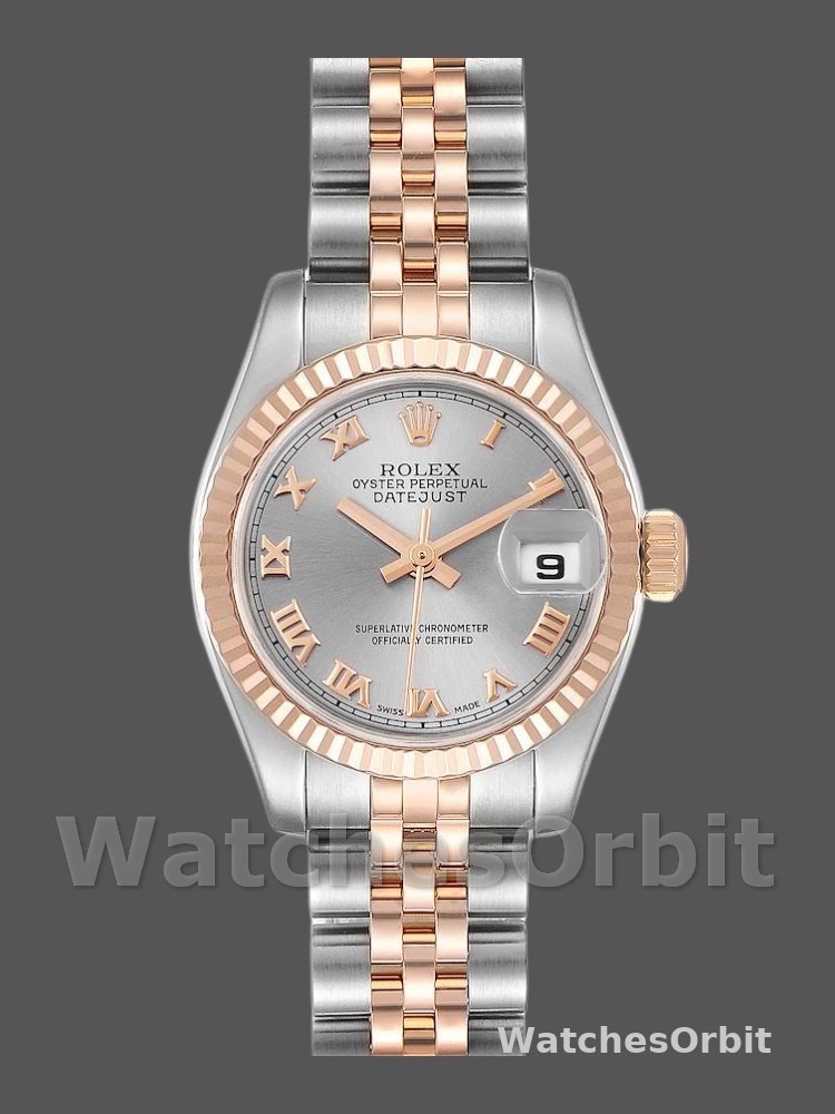 Rolex Datejust 179171 Grey Roman Numeral Dial Fluted Bezel 26MM Lady Replica Watch