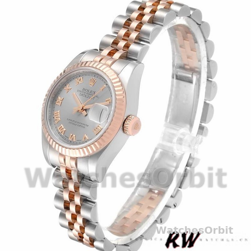 Rolex Datejust 179171 Grey Roman Numeral Dial Fluted Bezel 26MM Lady Replica Watch